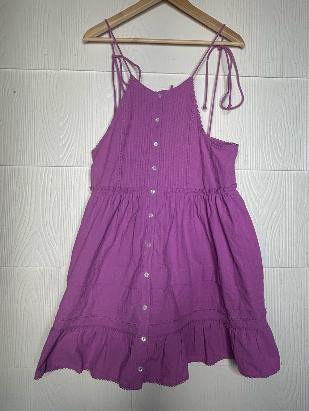 Free People Women Magenta Tie-Shoulder Button-Front Sundress